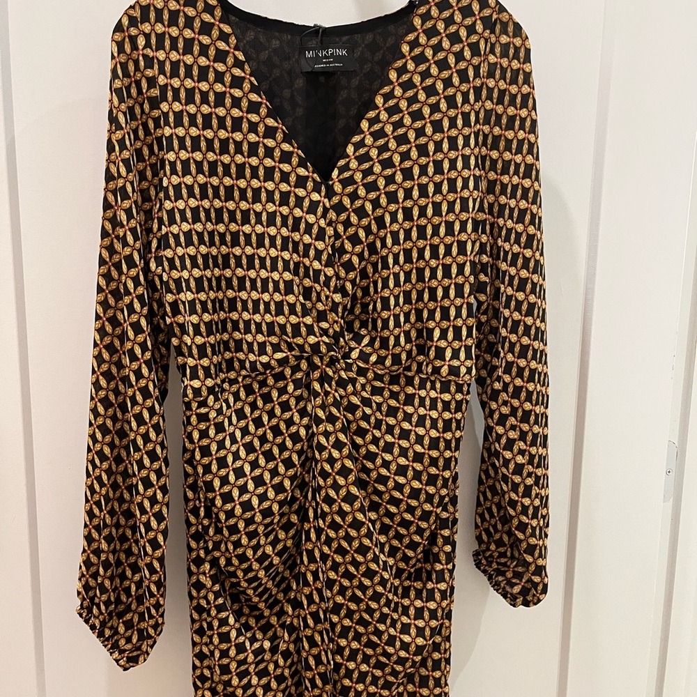 MINKPINK Geometric Black and Gold Dress